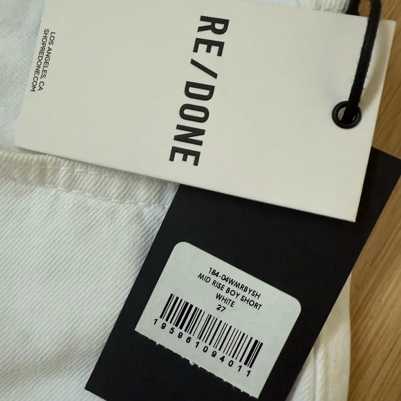 Re/Done White Mid Rise Boy Short